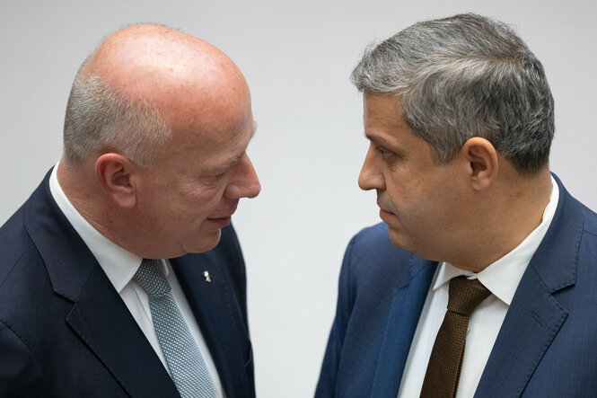 CDU-Senatschef Kai Wegner (l.) und SPD-Fraktionschef Raed Saleh