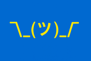 Ein gelbes Shrug-Emoticon auf blauem Hintergrund.