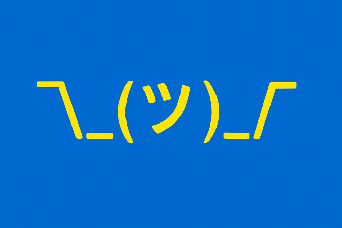 Ein gelbes Shrug-Emoticon auf blauem Hintergrund.