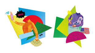 Illustration zeigt Auschnitte zum Thema Baby und Leihmutterschaft.