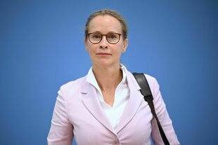 Frauke Brosius-Gersdorf steht vor einer blauen Wand