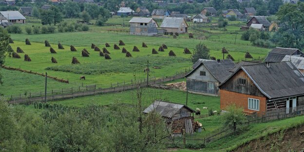 Landschaft und Bauernhof in der Ukraine.