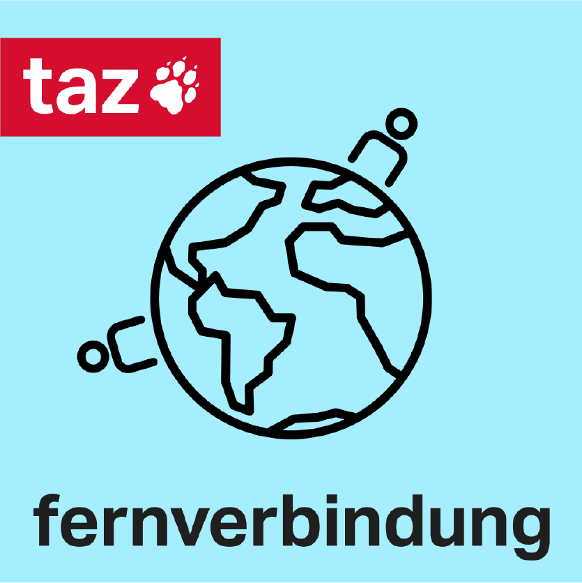Weltkugel mit ikonischen Menschen vor ienem blauen Hintergrund