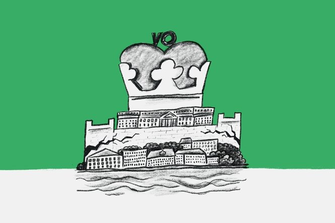 Illustration zeigt dien Burg mit einer Krone oben drauf.