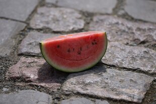 Wassermelone liegt auf der Straße