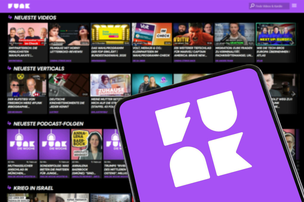 Funk von ARD und ZDF Online Videos für Jugendliche und das Logo auf einem Handy und Desktop Computer