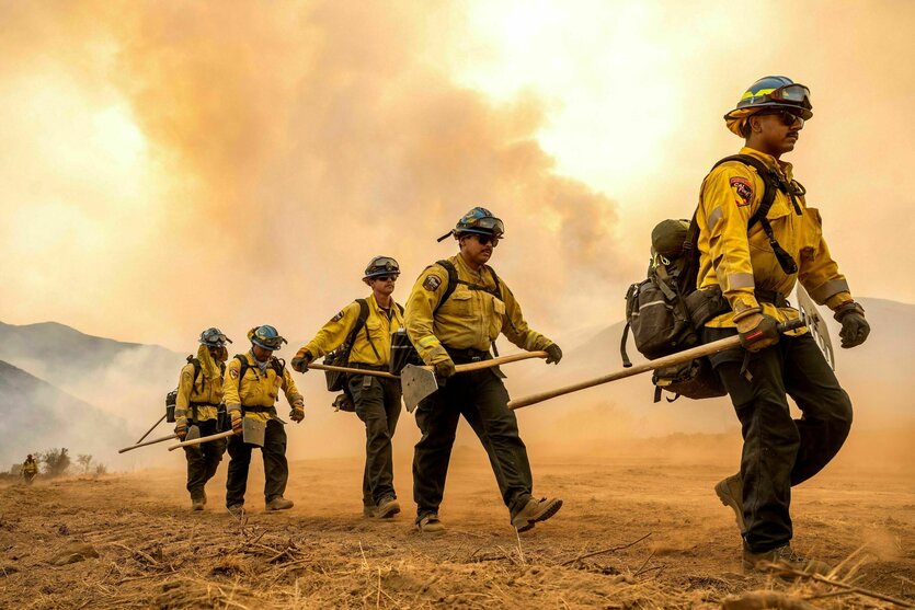 Feuerwehrmänner bei Löscharbeiten