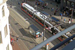 Der Knotenpunkt Domsheide in der Bremer Innenstadt aus der Vogelperspektive