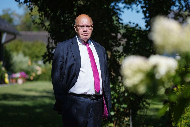 Porträt von Peter Altmaier in seinem Garten.
