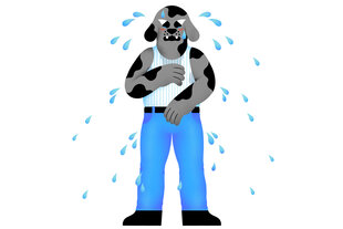 Illustration von einem Hund in Jeans und weißem Unterhemd