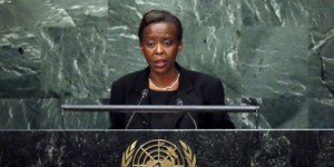 Ruandas Außenministerin Louise Mushikiwabo bei der UN in New York.