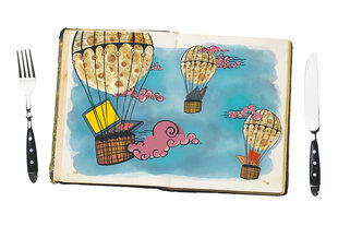 Eine Illustration zeigt Tortillas als Heißluftballons, in denen Laptops und Handys liegen