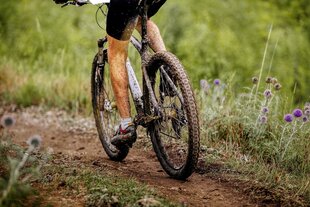 Close-up-Aufnahme eines Mountainbilefahrers