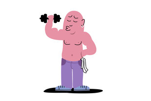 Illustration einer männlich gelesenen Figur mit Hantel