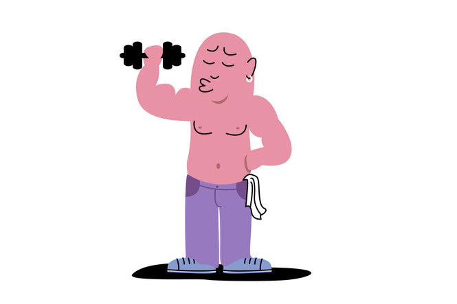 Illustration einer männlich gelesenen Figur mit Hantel