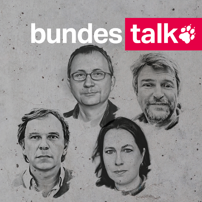 Köpfe von Stefan Reinecke, Eric Bonse, Bernd Pickert und Barbara Oertel