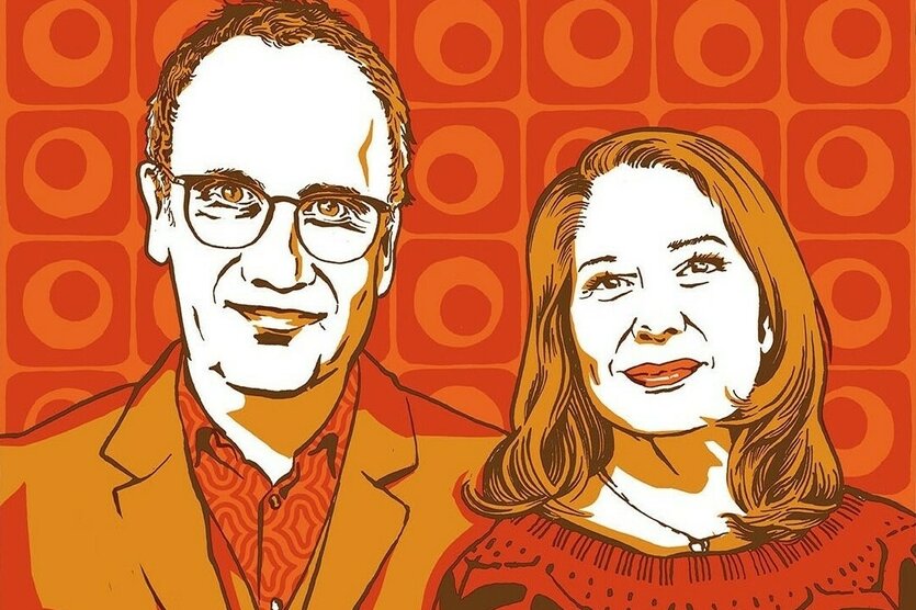 Eine Illustration von einer Frau und einem Mann nebeneinander