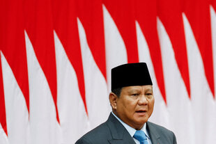 Indonesiens Präsident Prabowo Subianto bei einer Rede.