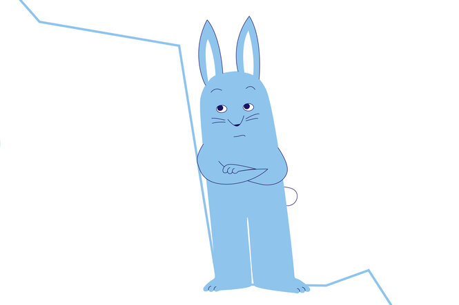 Eine Illustration zeigt einen hellblauen Hasen