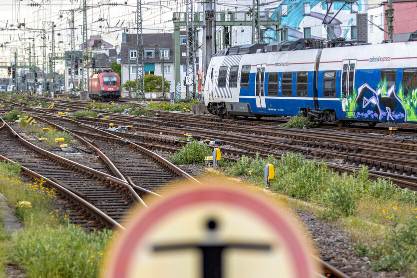 Bahngleise und Regionalzüge im Bahnhof Köln