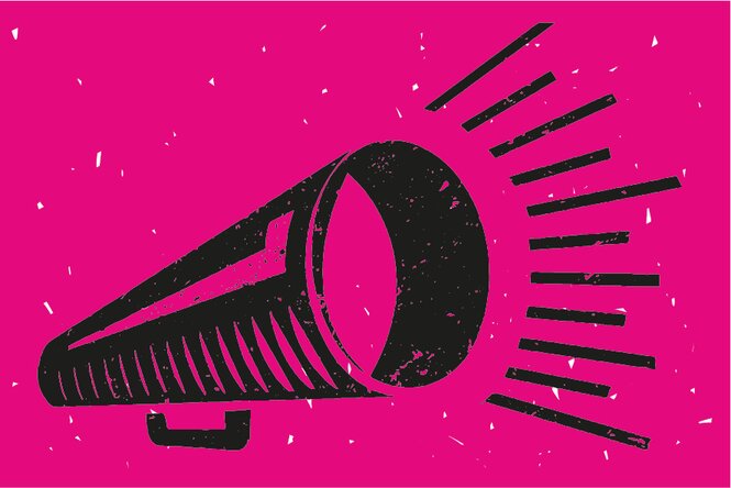 schwarzes Megaphon auf pink als illu für wahrheitkolumne
