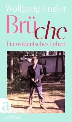 Zu sehen ist ein Mann gekleidet im Stil der 1970er Jahre. Darum ein grüner Rahmen mit dem Titel "Brüche. Ein ostdeutsches Leben".