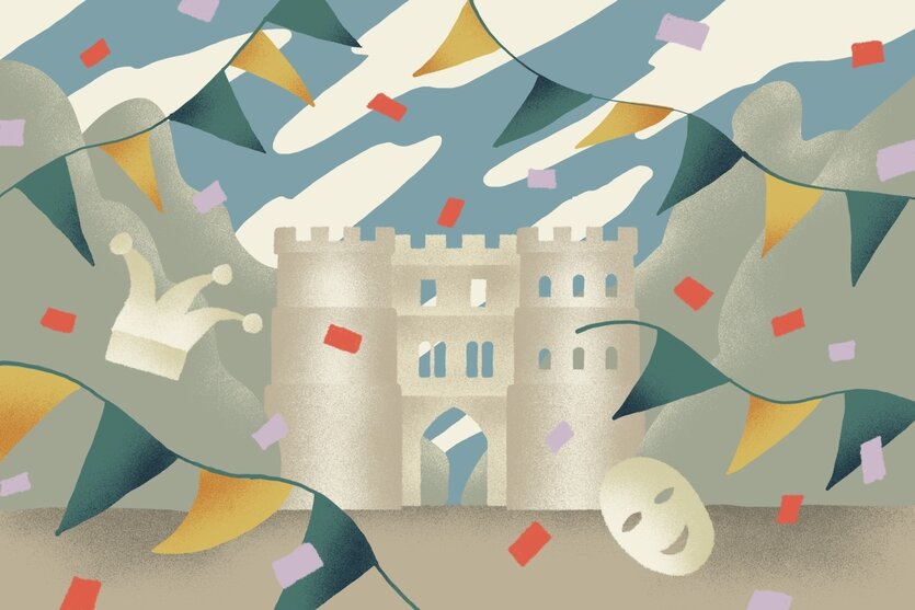 Illustration zeigt eine Tor und Karneval.