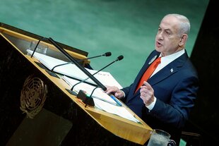 Netanjahu am Rednerpult in der UN-Vollversammlung