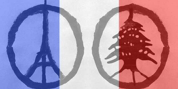 Friedenssymbol aus Eiffel-Turm und Zeder