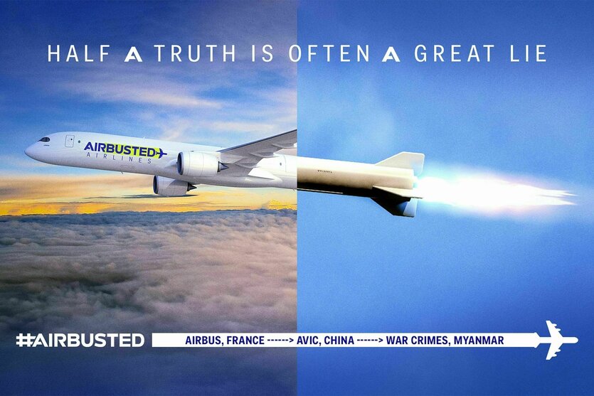Airbus jet, der zur Hälfe eine Rakete darstellt