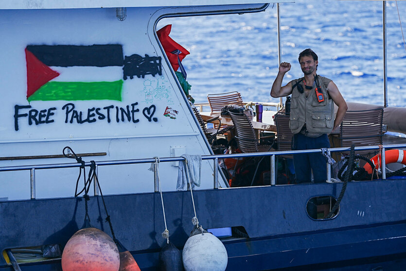 Ein Schiff der Global Sumud Flotilla am 29. September nahe Kreta