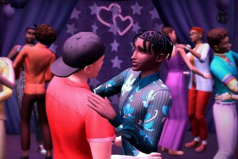 Zwei „Sims 4“-Charaktere auf einem Highschool-Ball