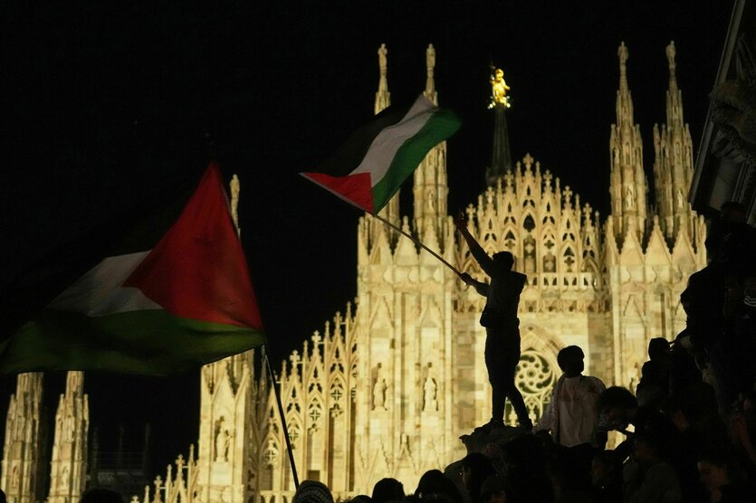 Auch in Mailand zogen die Menschen in Unterstützung der Global-Sumud-Flotilla auf die Straßen