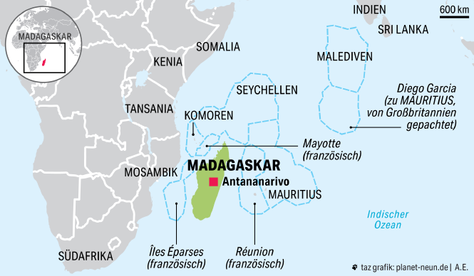 Eine Karte zeigt die Lage von Madagaskar im Indischen Ozean