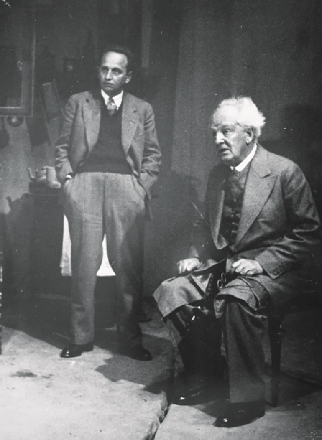 Schwarz-weiß Foto von Renato Mordo neben dem Nobelpreisträger Gerhart Hauptmann