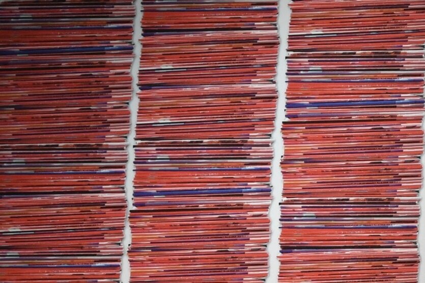 Die Magazinerücken von zu Säulen aufgetrümten Spiegeln