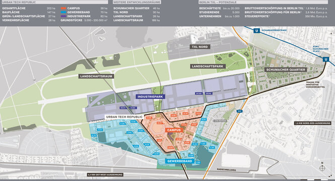 Karte von Tegel mit Bauvorhaben am Ex-Flughafen