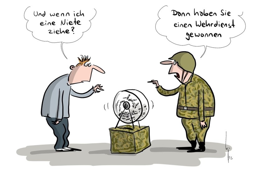 Eine Karikatur zum Thema Losverfahren für Wehrdienstpflichtige