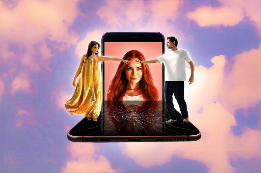 Paar reicht sich Hand, dahinter KI-Person