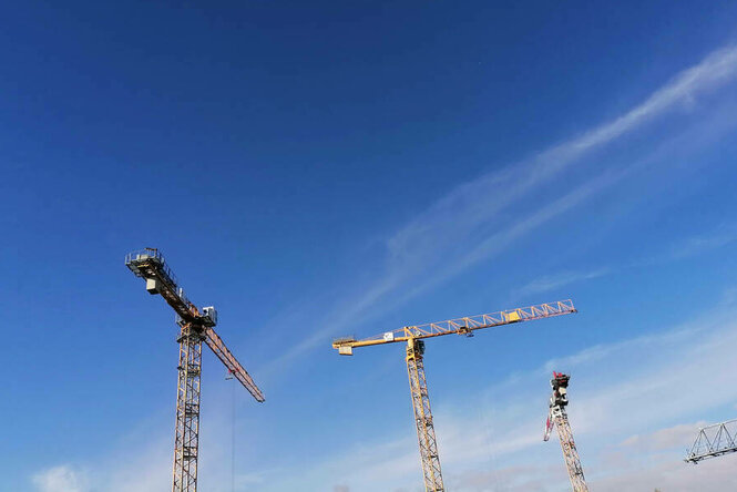 Kräne vor blauem Himmel