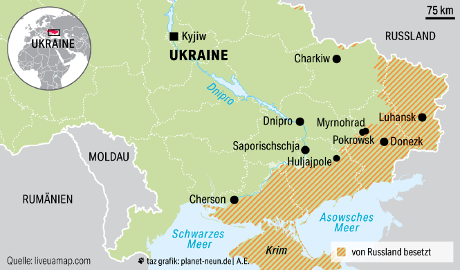 Karte der Ostukraine und besetzte Gebiete