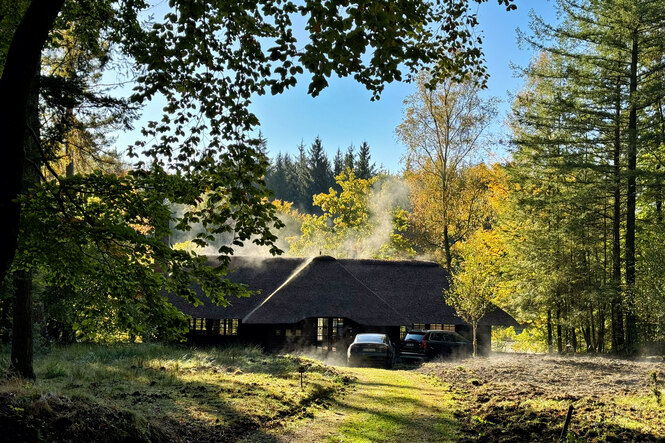 Blick auf eine Hütte im Sachsenwald: Sie gehört den von Bismarcks.