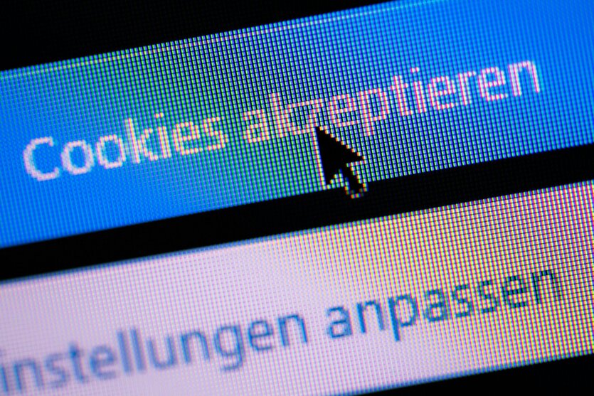Ein Mauszeiger klickt auf einen Button mit der Aufschrift «Cookies akzeptieren»