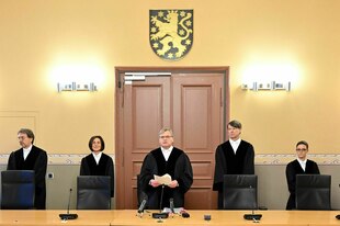 Verfassungsrichter stehen nebeneinander