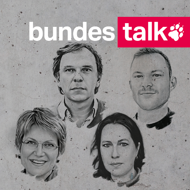 Köpfe von Sabine am Orde, Barbara Oertel, Leon Holly und Stefan Reinecke.