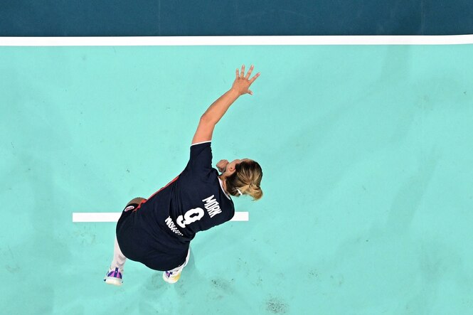 Handballspielerin nora Mörk aus der Vogelperspektive