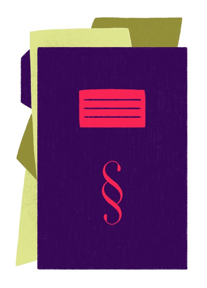 Illustration eines Buchs, auf dem Buchdeckel ist ein Paragraüphenzeichen zu sehen