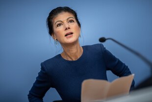 Sahra Wagenknecht, (BSW Bündnis Sahra Wagenknecht), BSW Bundesvorsitzende, nimmt an einer Pressekonferenz des BSW teil