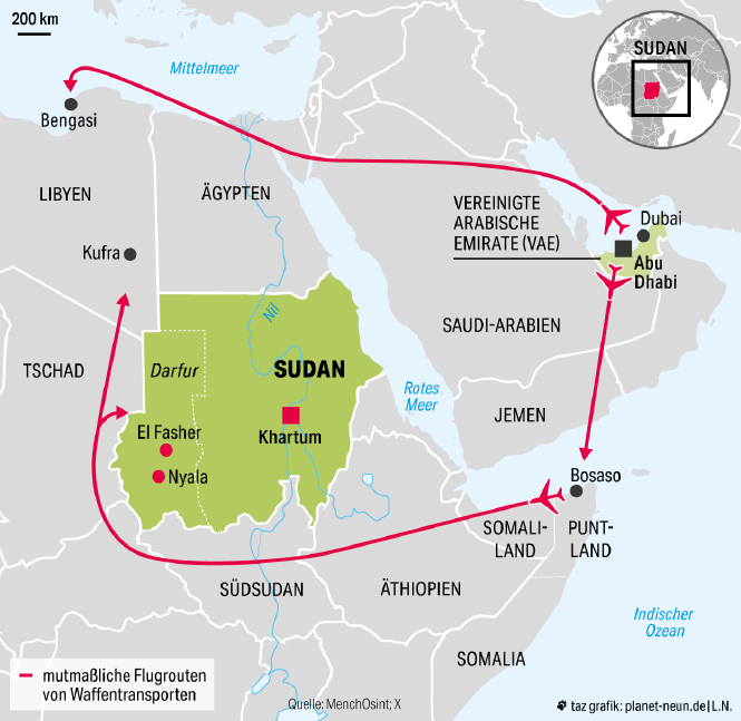 Eine Karte der mutmaßlichen Flutrouten