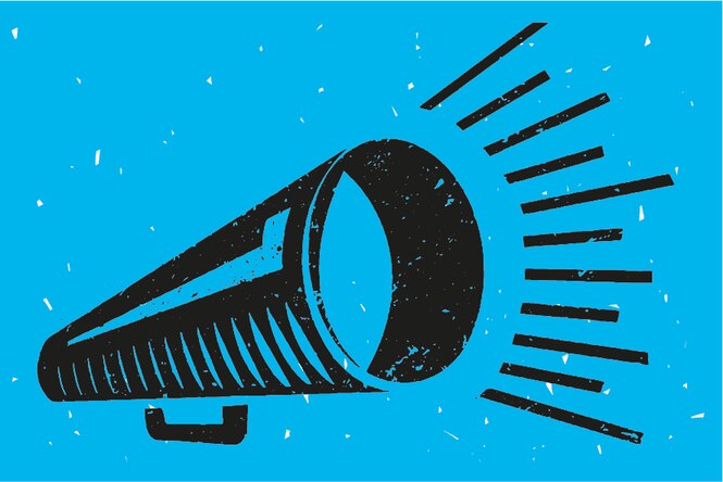 Schwarzes Megaphon auf hellblau als Illu Wahrheitkolumne